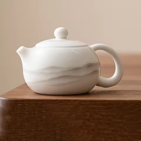 Jade Porcelain Chinese Mountain Kettle Teapot Tea Ceremony Set White Milk Oolong Tea Tie Guan Yin Ja