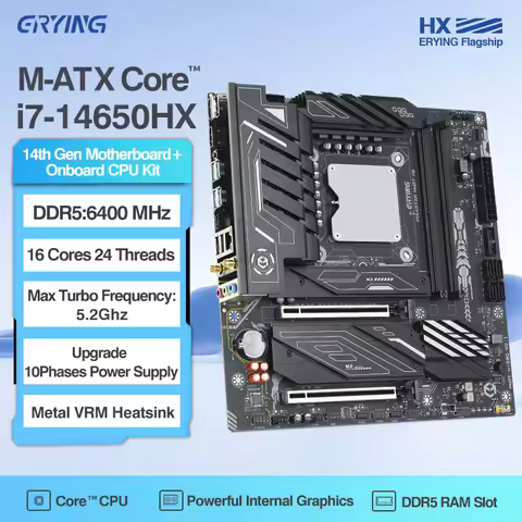 ERYING MATX Motherboard CPU RAM COMBO Intel Core i7 14650HX 16C24T DDR5 Dual RAM NVME M.2 Slot LGA11