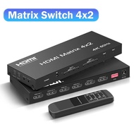 4x2 HDMI Matrix 4K@60Hz 4 in 2 out HDMI Matrix Switch Splitter with Optical 3.5mm Audio Extractor