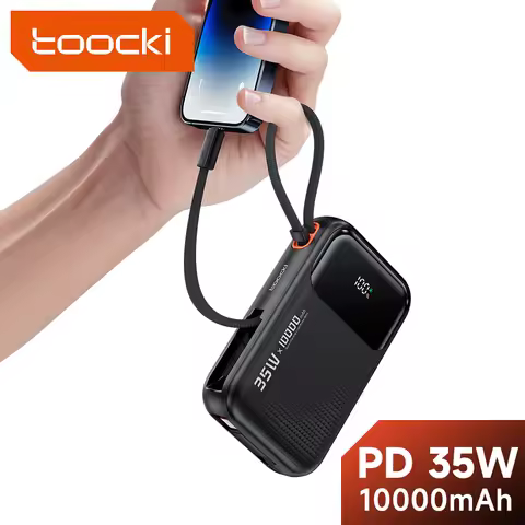 Toocki 35W PowerBank 10000mAh QC PD 3.0 PPS 25W Fast Charge Build-in Cable Power Bank for iPhone 16 