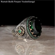 ✜▼Artis Eropah dan Amerika cincin zirkon hijau zamrud bertatah berlian Amazon Hailan batu permata cincin lelaki vintaj