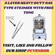 ☇◑ ◪ HEAVY DUTY PURE STAINLESS 3 LAYER GAS TYPE STEAMER BEST FOR SIOPAO / SIOMAI / HOTDOG