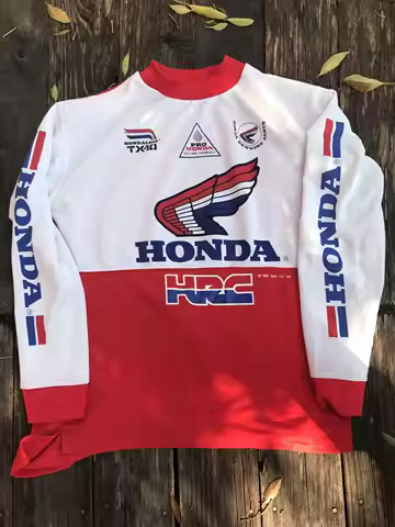 1987 Honda HRC Sweater Jersey Off-road Motorcycle Jersey Mountain Vintage Long Sleeved T-Shirt Top Q