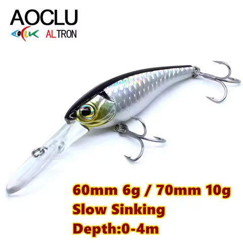 AOCLU Slow Sinking Crankbait Minnow 60mm 6g 70mm 10g Shad Hard Bait Deep Diver Depth 0-4m Fishing Lu