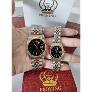 PROKING Couple Watch Quartz Analog Silver Gold Stainless Steel Band Jam Tangan Couple