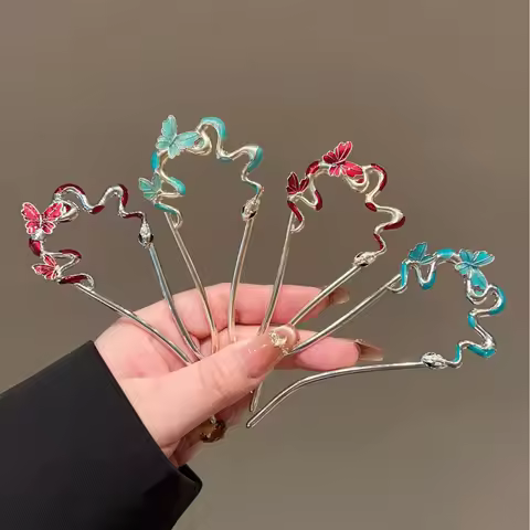 Vintage Style Hair Pin for Women with Enamel Painting Snake Alloy Hair Pin for Bun Updo Long Hair