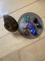 鸚鵡螺化石，鍍金銅招財進寶，連彩石6粒等招財陣套裝