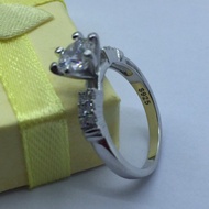 original 925 silver white gold plated stone ring woman Cincin 925 perak tulen salute emas putih perempuan