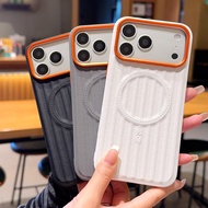 For iPhone 15 16 17 Pro Max, 16E 17E Case ELVEV Corrugated PU Leather Hard PC Suction Phone Cover