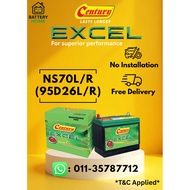 [No Installation] Century Excel NS70 NS70L NS70R 95D26L 95D26R Car Battery Bateri Kereta