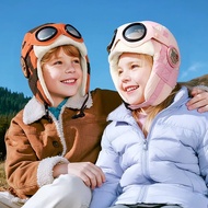 Kids Winter Pilot Hat with Goggles | Thermal Ear Flap Fur Aviator Helmet for Boys Girls
