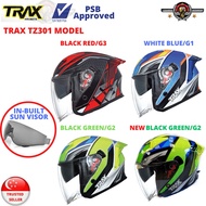 TRAX Helmet TZ301 BLACK RED-G3/ BLACK GREEN-G2/ WHITE BLUE-G1 (PSB APPROVED) Free Helmet Bag