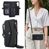 Card Case For Samsung A55 With diagonal strap lanyard Coin Purse Case Flip Cover With Card Holder Mo