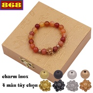 8mm orange bead bracelet - 2-ball stainless steel lotus charm bracelet VMNCHSHB8