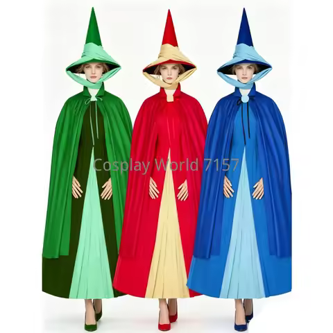Sleeping Beauty Three Good Fairies Cosplay Costume Flora Fauna Merryweather Dress Cape with Hat Hall