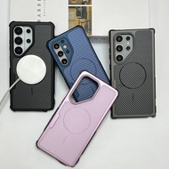Carbon Fiber Texture Shockproof Magnetic Case For Samsung S24 S24Ultra S24Plus S25Plus S25Ultra S26 