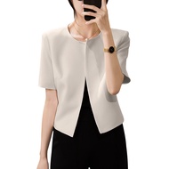 PRETTY Women Korean Daily Fashion Short Sleeves Round Neck Solid Color Blazer