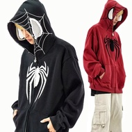 American Retro Niche Design Spider-Man Hua Cotton Hooded Zipper Sweatshirt National Trendy Street Lo
