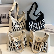 Gentlewoman Letter Canvas Bag Fashionable All-Match Underarm Bag Commuter Shoulder Messenger Bag