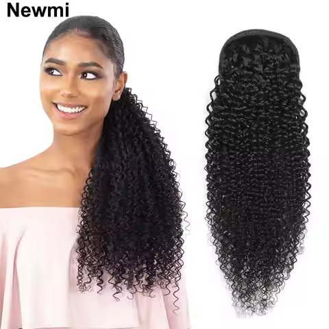 Kinky Curly Human Hair Ponytail Extensions Newmi 3b 3c Curly Hair Drawstring Ponytail Hair Pieces fo