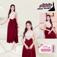 ADELA DESIGN Elegant Twist Satin Floral Lace Dress MDU6658