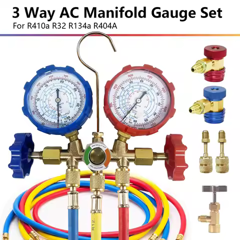 R410a 3 Way AC Diagnostic Manifold Gauge Set for Freon Charging Fits R32 R410a R-404A R-134a Refrige