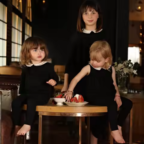 2026 Mali's SS Black Embroidery Pajamas Boutique Sleepwear Set Children Girl Dress Nightgown Baby Bo