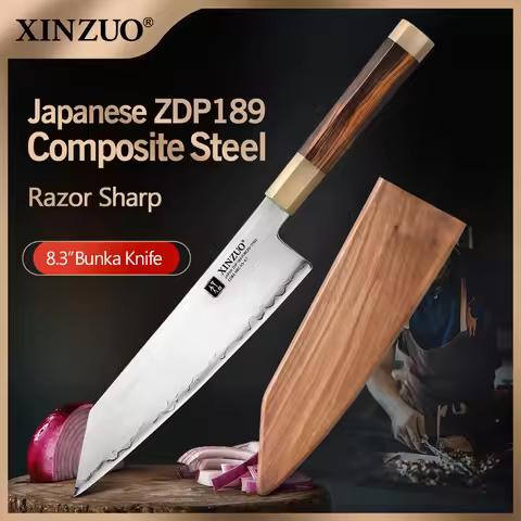 XINZUO 8.3" inch Kiritsuke Knife with Wood Gift Box Forged Japanes ZDP-189 Power Steel High Quality 