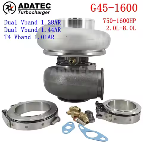 G45-1600 Turbocharger Dual Vband 1.28/1.44AR T4 Vband 1.01AR 750-1600HP 2.0L-8.0L Turbo 757707-0021 