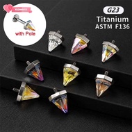 XIAWUSS Flat Back Stud, Crystal Cone Flat Back Labret Stud Earring,  Screw Top Stainless Steel Shiny