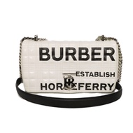 二手 BURBERRY 小號 Laura Horseferry 斜背包，配有雙鍊和單鏈，絎縫，黑色，帶有 TB 標誌和白色肩包（貨號：8029311）