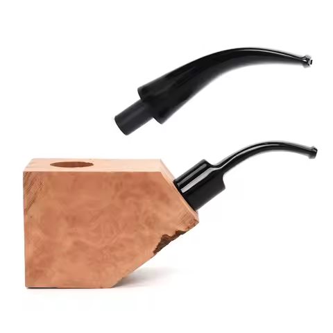 Medium briar wood, DIY tobacco pipe, cigar holder wood, free 9mm curved handle filter, height 60mm, 