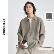Men's Argyle Design TurnDown Collar Sweater Men's 2024 Autumn New Korean Style Casual Knitwear Zippe