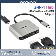 WAVLINK USB C ไปยัง4K60Hz ตัวแยก HDMI คู่หัวแปลงสัญญาณ HDMI 3-In-1จัดส่งพลังงาน87W อะแดปเตอร์มอนิเตอ
