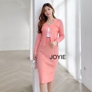 Jinyoo Set Knit Cardi Skirt Simple Basic Plain Bangkok Casual Minimalist Blue Pink Cream V Neck Oute