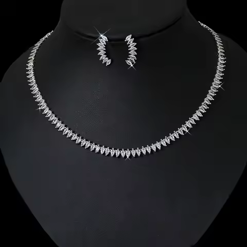 HIBRIDE Luxurious Jewelry Sets Bridal Wedding Accessories CZ Paved Water Drop Shape Earrings Necklac
