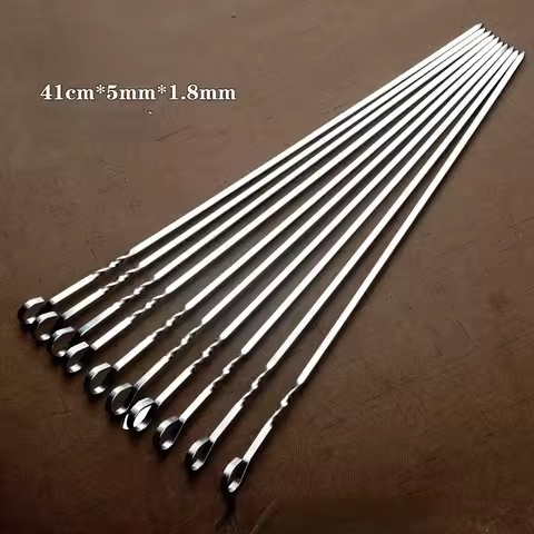 10pcs/set Stainless steel 430 BBQ stick thickened 41cm household mutton skewers iron drill BBQ stick