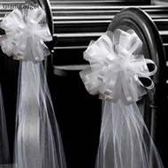 [Glg] Church Wedding Pew Bows With Long Tulle Tails Chair Aisle Decor Wedding Car Decoration For Chu