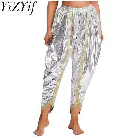 Women Fashion Shiny Indian Traditional Dhoti Pant Arabic Baggy Trousers Harem Palazzo Pants for Hall