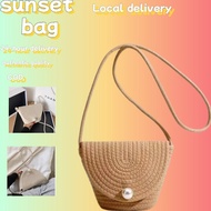 [Ready Stock]Korean Shoulder Bag Women Sling Bag Snap Closure Messager Bag Woven Bag Vintage Style W