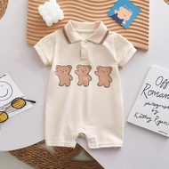 2024 Summer Baby Clothes Jumpsuit Thin Men Women Baby Clothes Korean Lapel Bear Newborn Clothes