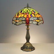 30CM Big Size Tiffany Style Table Lights Stained Glass Desk Lamps 12 Inch Shade Blue Green Dragonfly