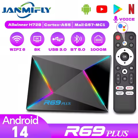 New Android 14.0 R69PLUS WIFI 6 Bluetooth 5.0 Allwinner H728 Octa-core ARM Cortex A55 TV Box Voice C