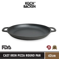 KOCH&BACKEN Cast Iron Pizza Round Pan 42cm - Pizza Pan Flat Round Pan Pure Cast Iron Non-Stick