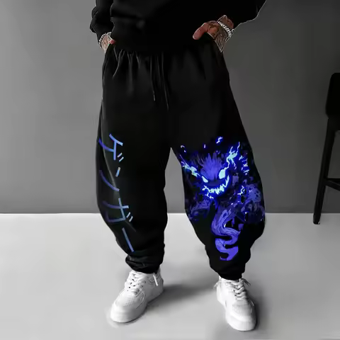 Pokemon Sweatpants Autumn Winter Men Loose Fit Large Size Sports Pants Cartoon Painted Anime Design 