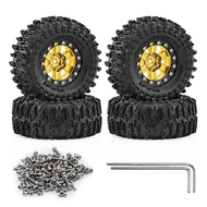 4Pcs 64mm 1.3 inch Metal Beadlock Wheel and Tire 7mm Hex for 1/18 1/24 RC Crawler Car FCX24 FCX24M T