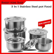 工厂现货Ringgit Home Shop Family cook 5 In 1 Stainless Steel pot Food Stock With Lid Periuk Masak Food Storage indian pot
