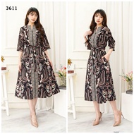 Women's long dress batik full Button/modern Women's batik Tunic With Puppet motif/long dress 3611