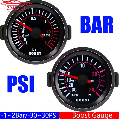 Smoke Lens 2" 52MM Turbo Boost Gauge PSI BAR Boost Meter -30~30PSI -1~2BAR Boost Meter Indicator for