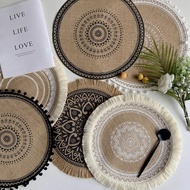Nordic Table Mat Retro Woven Placemats Tassel Heat Insulation Coasters Decoration Mat Coffee Cup Mat